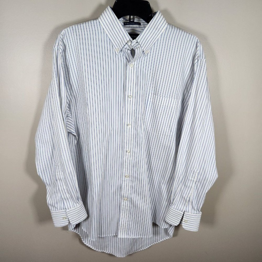 Lands' End Shirt Mens 16.5 32 Blue Striped Button Down No Iron Nautical Gorpcore